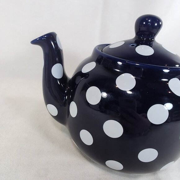 London Pottery Navy Blue White Polka Dot Teapot Lid Ceramic Dot Globe 6 Cup Tea - Picture 3 of 12
